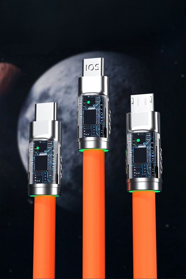 ®  3 Şarj Aleti 1 Arada Çinko Alaşım Hızlı Şarj Kablosu Turuncu - 3