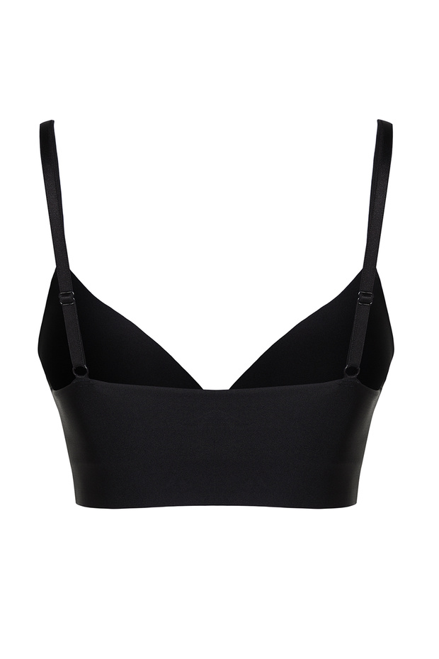 Siyah Micro İp Askılı Balensiz Dolgulu/Push-Up Bralette Örme Sütyen THMSS24SU00024 - 9