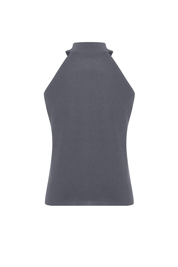 Antrasit Halter Yaka Basic Triko Bluz TWOSS24BZ00150 - 8