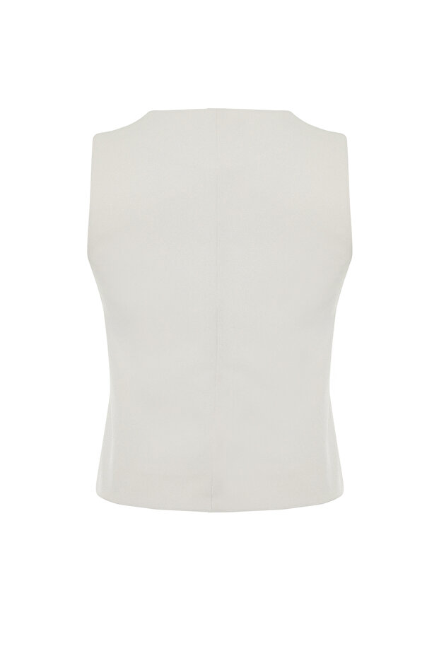 Bej Fitted Fitted Düğmeli Crop Dokuma Yelek TWOSS21YE0009 - 8