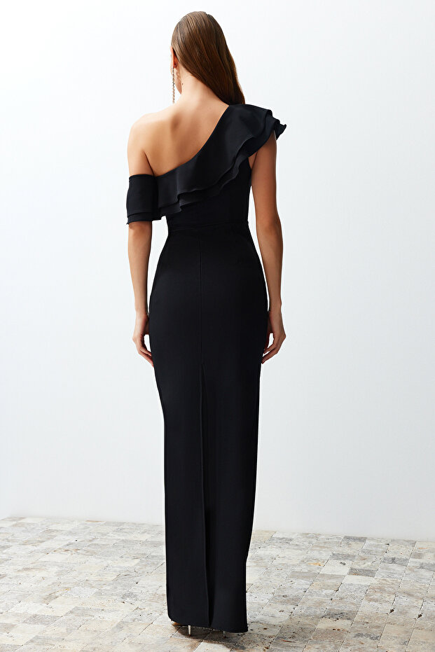 Fekete testet átölelő, szőtt, elegáns estélyi ruha, hosszú ruha TPRSS24AE00066 - 7