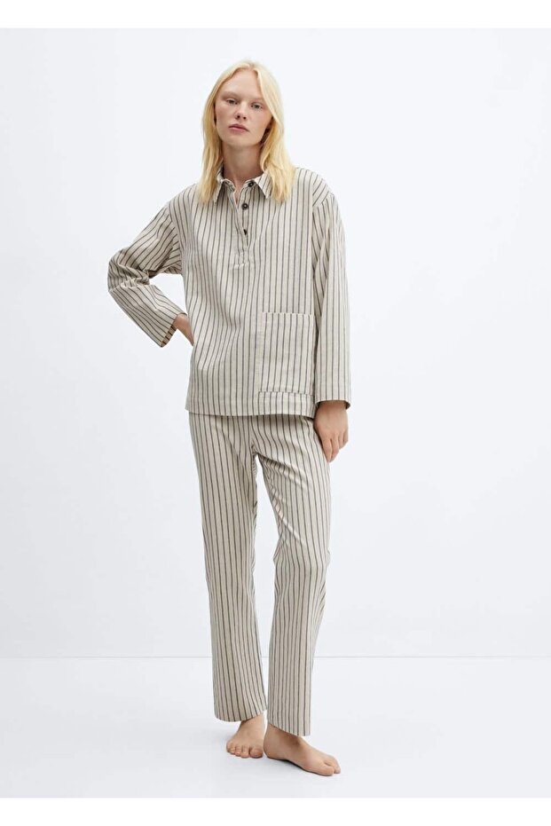 Çizgili Pijama Gömlek - 2