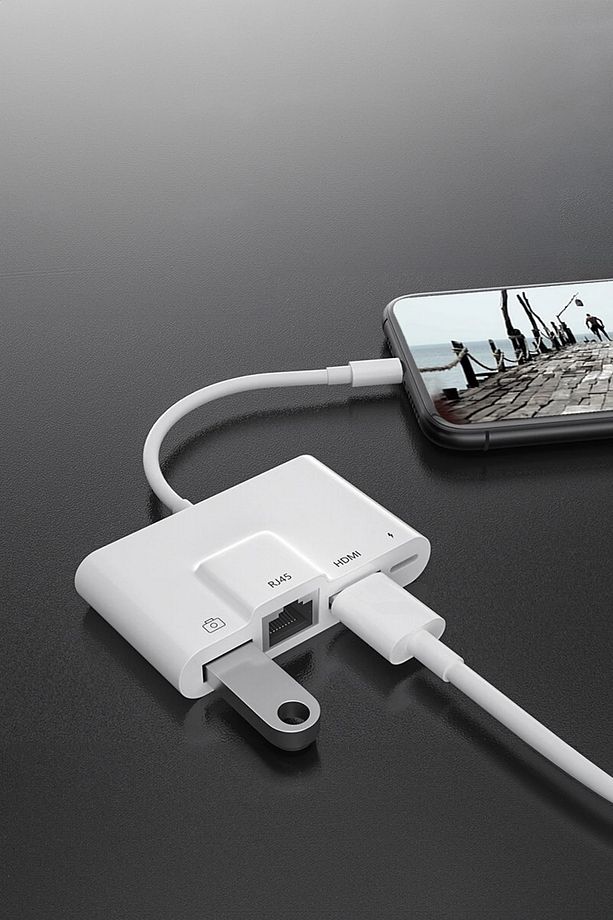 HDMI İnternet Usb Çoklayıcı Lightning Girişli Şarj İle Kullanıma Uygun Adaptör Çoklayıcı Port - 3