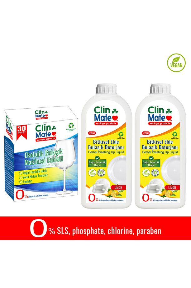 3'lü Set Ekolojik Bulaşık Tableti 30 yk + Bitkisel Elde Bulaşık Deterjanı Limon 750 ml 2 Adet - 1
