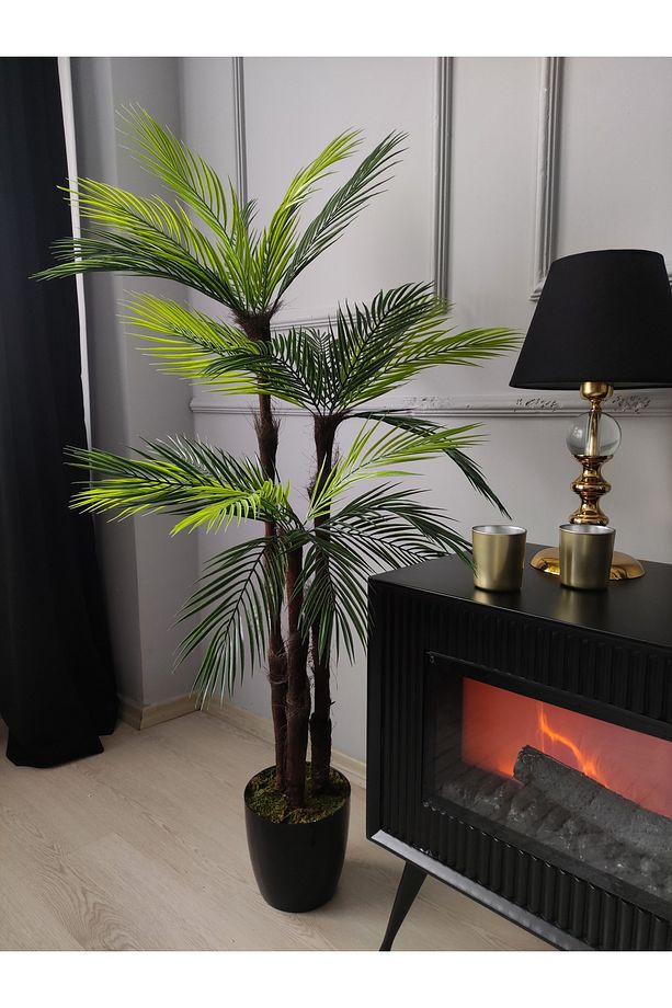 Lüks palmiye Ağacı Salon için yapay ağaç 150 cm 3 gövde 27 yaprak siyah parlak saksıda - 4