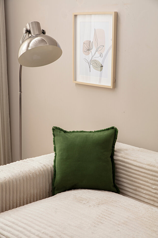 Green fringed single color 43x43 throw pillow cover