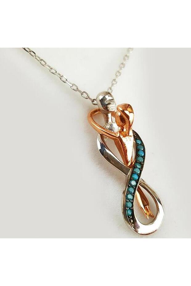 Sonsuz Aşk Ile Birbirine Sarılan Çift Sonsuzluk Gümüş Kolye - 1