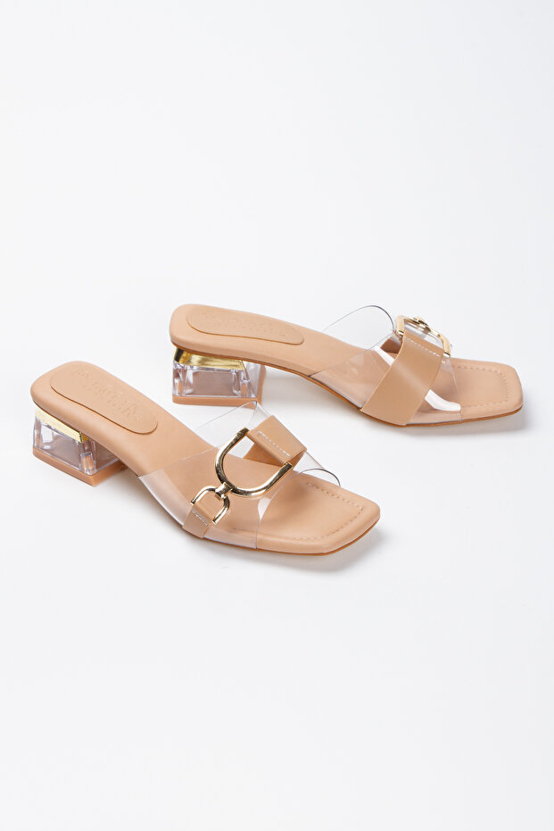 Women's Transparent Short Heeled Evening Dress Slippers