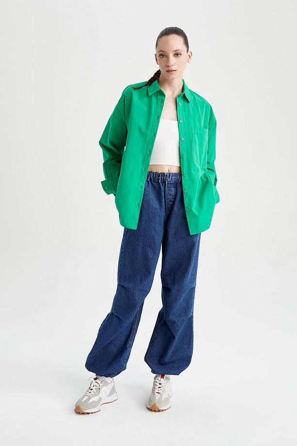 Oversize Fit Poplin Uzun Kollu %100 Pamuk Gömlek U7763az23sp - 2