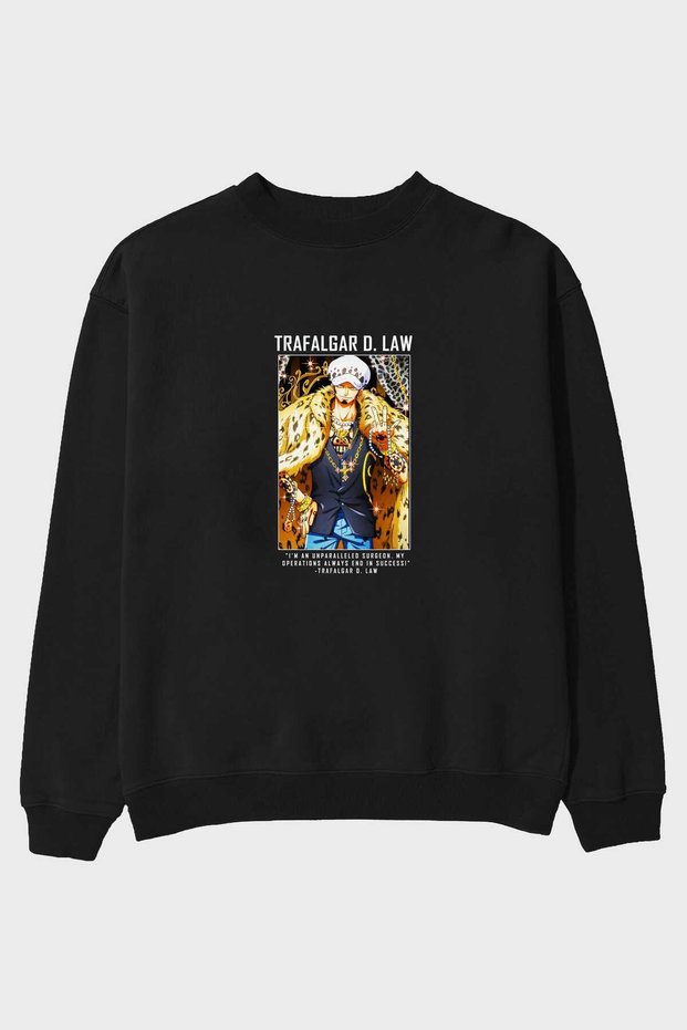 Trafalgar D. Water Law 2 Front Printed Black Oversize Sweatshirt Men's Women's Crew Neck