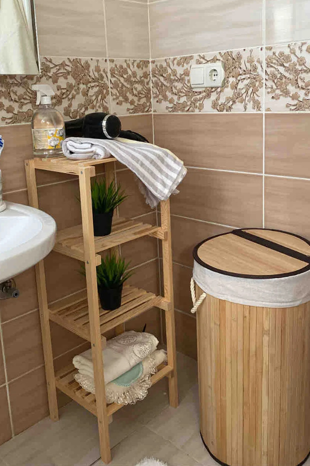 Wooden Bathroom Organizer, Multi-Purpose Wooden 4-Tier Shelf, Natural Wooden Bathroom Kitchen Shelf