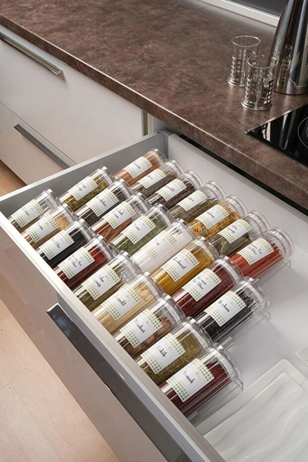 Glass Jar Spice Rack Borosilicate 280 ml 18 Pieces with Transparent Lids (ROUND) (EXCLUDING STANDS)