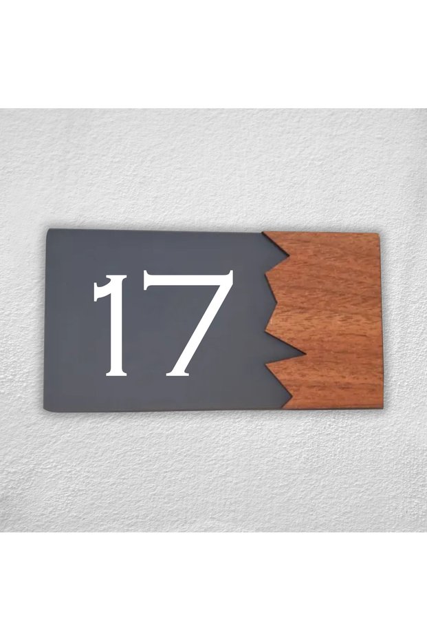 Woodenseri Horizontal Plexi Wooden Detailed Uv Printed Apartment Apartment Hotel Office Door Number Door No:17