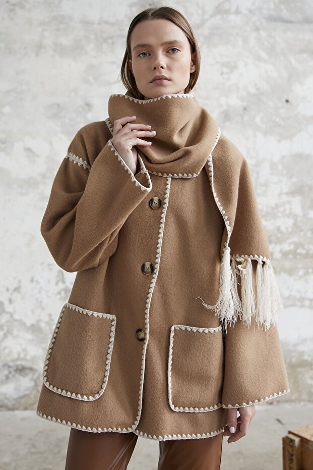 Jachetă cu eșarfă Alira - Camel - 1