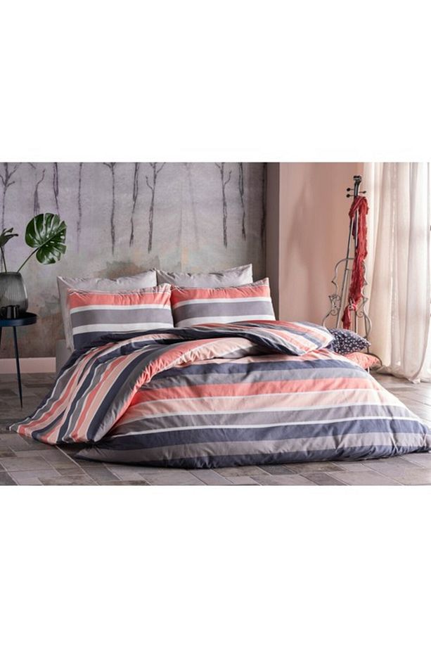 Tek Kişilik Pamuk Xl Nevresim Takımı Ranforce Lucca - Mercan Geometrik Desen - 1