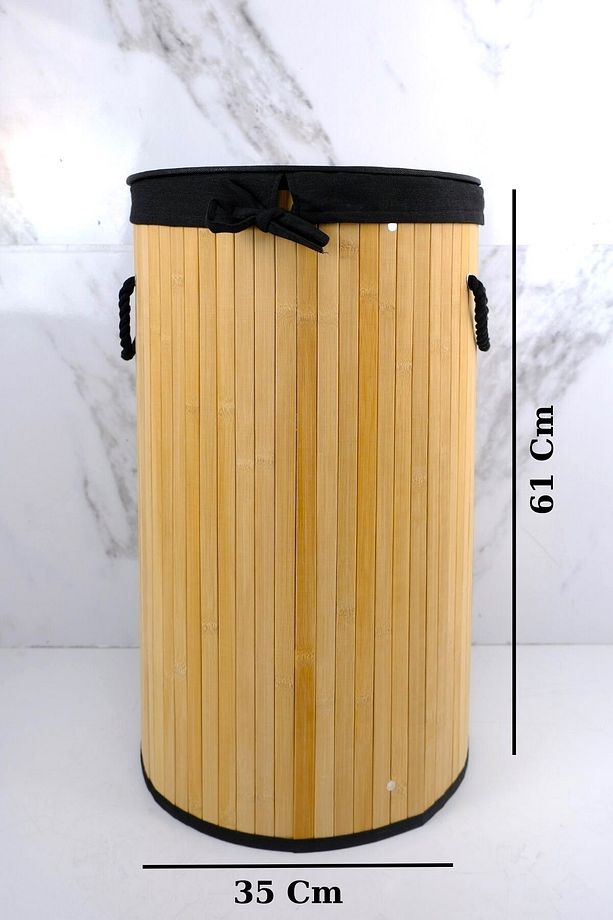 Yuvarlak Bambu Çamaşır Sepeti Naturel CL-6001-08 C1-1-121 - 4