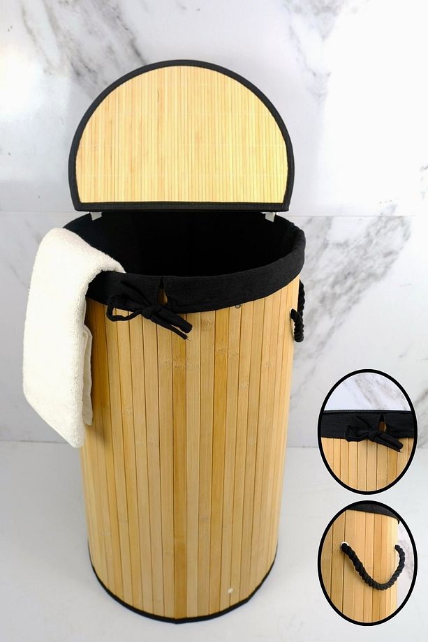 Yuvarlak Bambu Çamaşır Sepeti Naturel CL-6001-08 C1-1-121 - 1