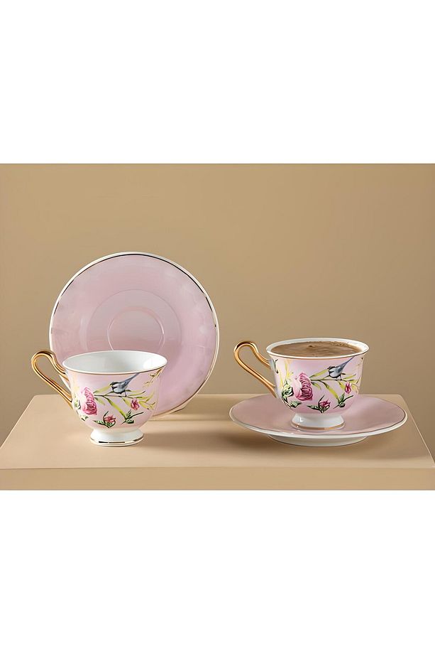Vanilla New Bone China 4 Parça 2 Kişilik Kahve Fıncan Takımı 90 Ml Açık Pembe - 1