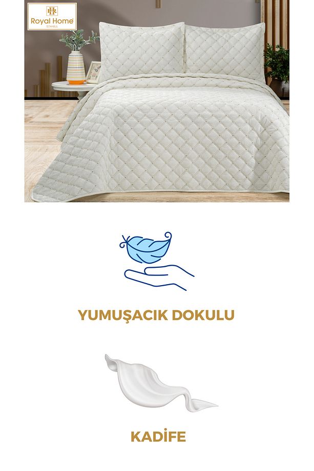Selen Kadife Çift Kişilik Yatak Örtüsü Seti - 5