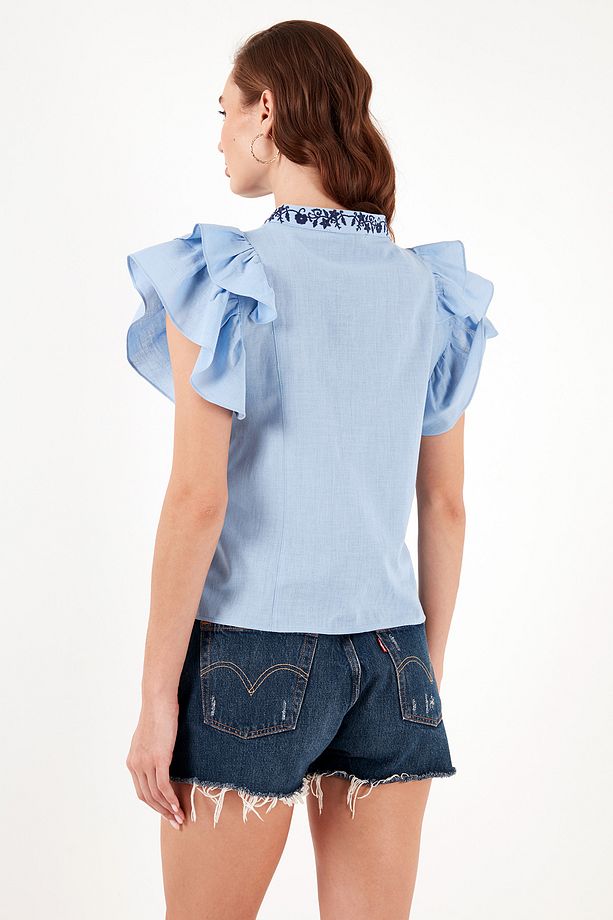 Pamuklu Regular Fit Nakış İşlemeli Bluz  BLUZ 611BZ0253 - 7