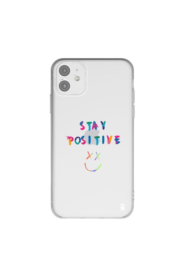 حافظة هاتف من السيليكون الشفاف بتصميم Stay Positive لهاتف iPhone 11
