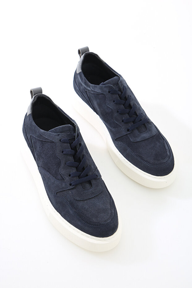 Men's Navy Blue Genuine Leather Sneakers