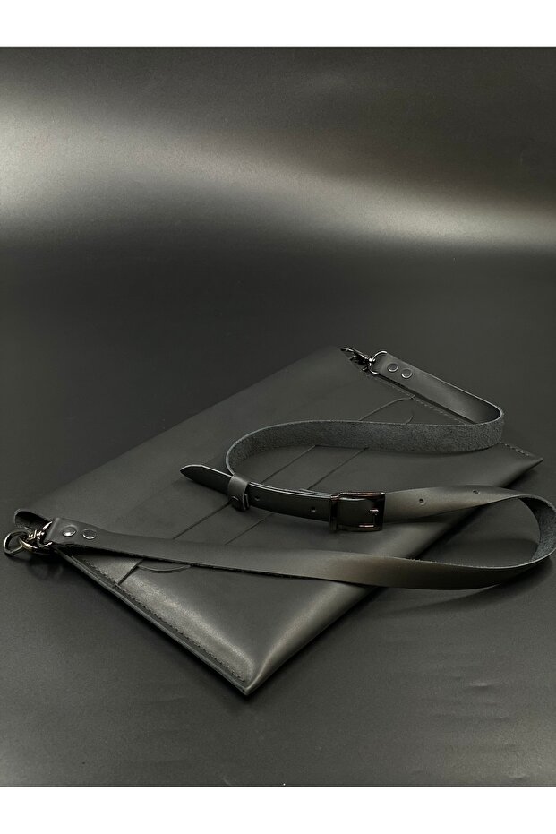 Macbook Messenger Bag 13" Air and Pro Compatible Black Genuine Leather Laptop and Briefcase