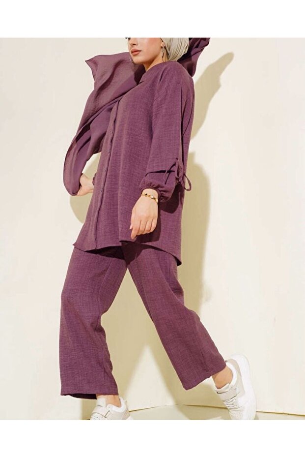 women's buttoned linen double suit