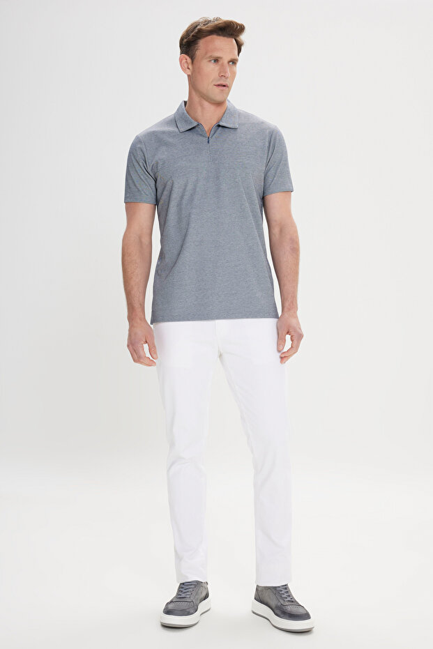 Erkek Lacivert Slim Fit Dar Kesim Pamuklu Polo Yaka Tişört - 2