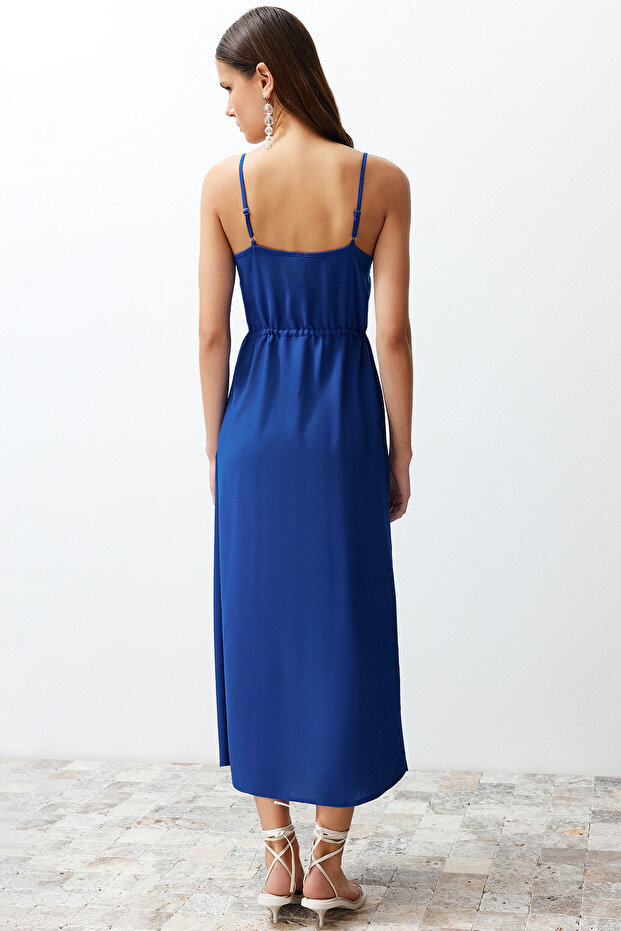 Indigo A-Kesim Nakışlı V Yaka Midi Dokuma Elbise TWOSS23EL01431 - 6