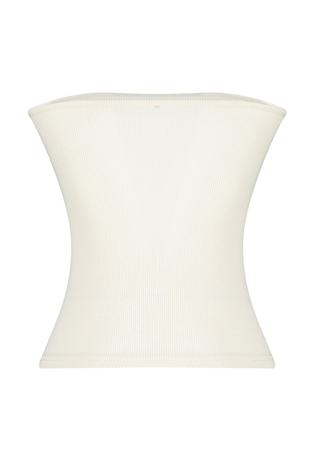 Taş Fitilli Straplez Yaka Dokuma Garnili Vücuda Oturan Pamuklu Esnek Crop Örme Bluz TWOSS24BZ00361 - 8