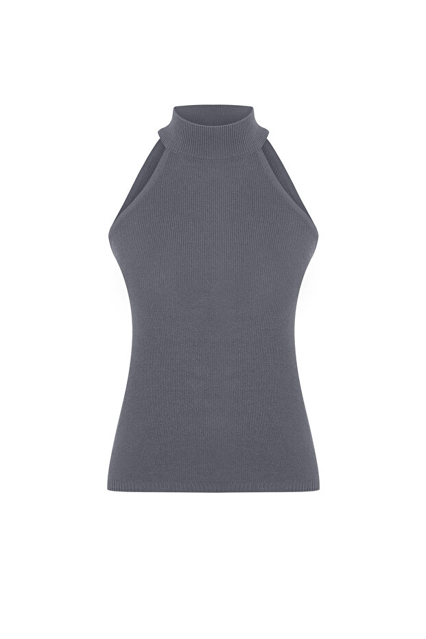 Antrasit Halter Yaka Basic Triko Bluz TWOSS24BZ00150 - 7