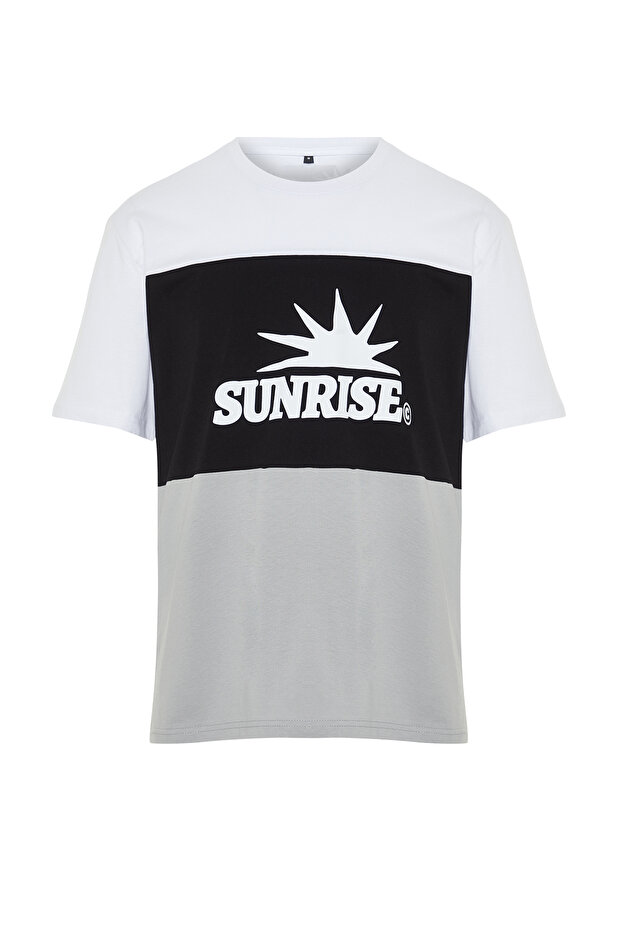 Siyah Oversize/Geniş Kesim Yazı Baskılı Renk Bloklu %100 Pamuklu Kısa Kol T-Shirt TMNSS24TS00129 - 7
