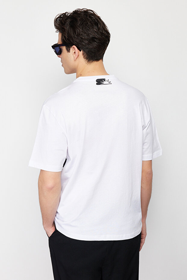 Siyah Oversize/Geniş Kesim Yazı Baskılı Renk Bloklu %100 Pamuklu Kısa Kol T-Shirt TMNSS24TS00129 - 5