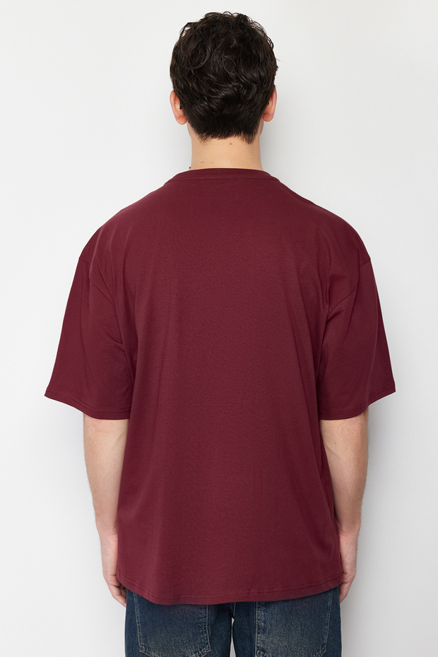 Bordo Oversize/Geniş Kesim Basic %100 Pamuklu T-Shirt TMNSS22TS0318 - 2
