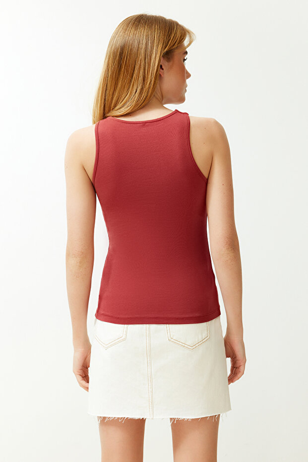 Kiremit Pamuklu Halter Yaka Fitted/Vücuda Oturan Esnek Örme Atlet TWOSS23AL00069 - 6