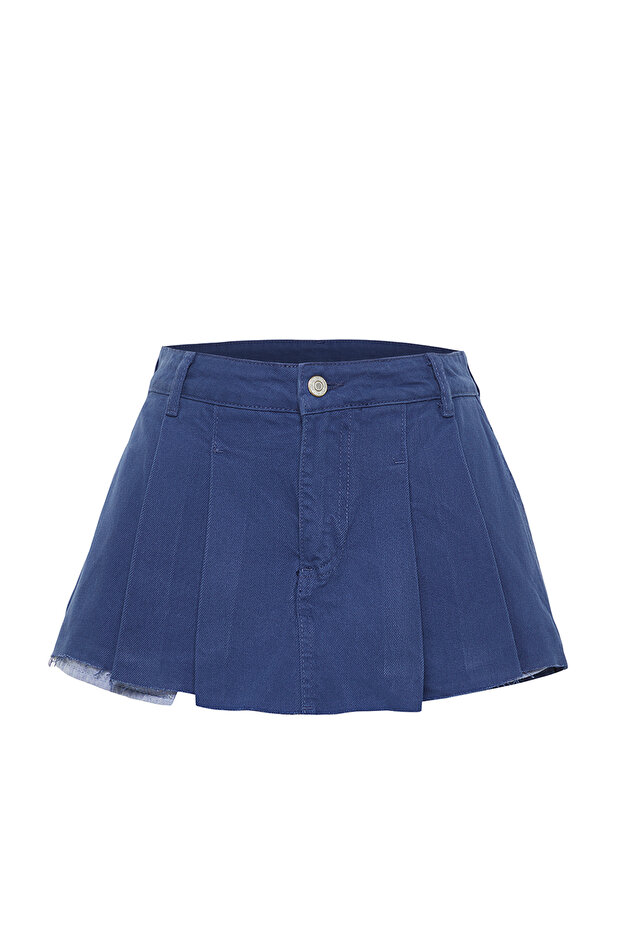 Lacivert Pileli Mini Denim Şort Etek TWOSS22SR00164 - 13