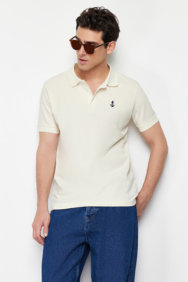 Taş Regular/Normal Kesim Kısa Kol Dokulu %100 Pamuk Polo Yaka T-shirt TMNSS23PO00031 - 4