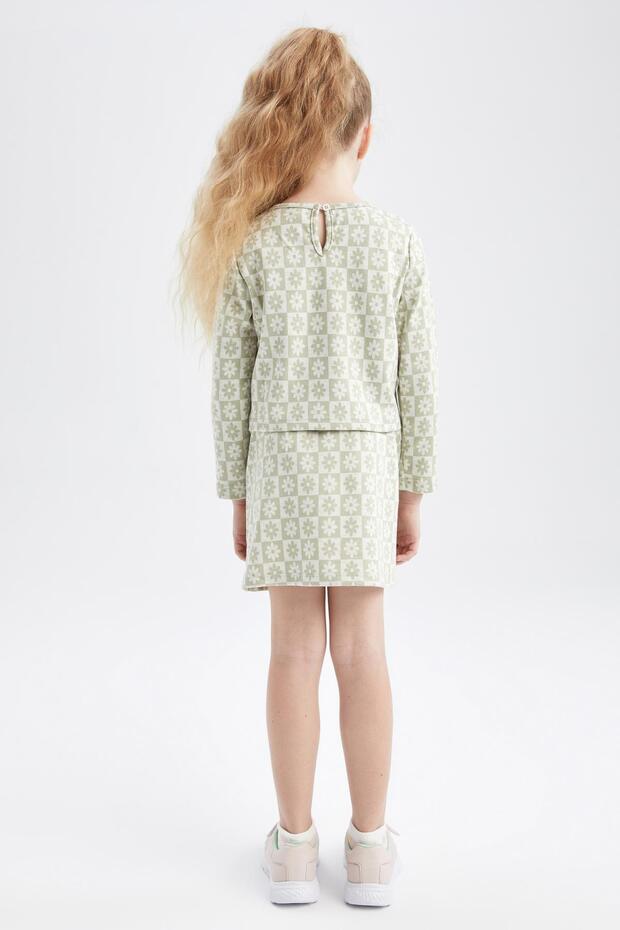 Kız Çocuk Çiçekli Uzun Kollu Bluz Etek 2'li Takım - 6