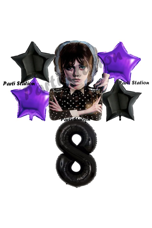 Wednesday Balloon Set 8 Years Old Wednesday Addams Black Purple Concept Birthday Party Balloon Set