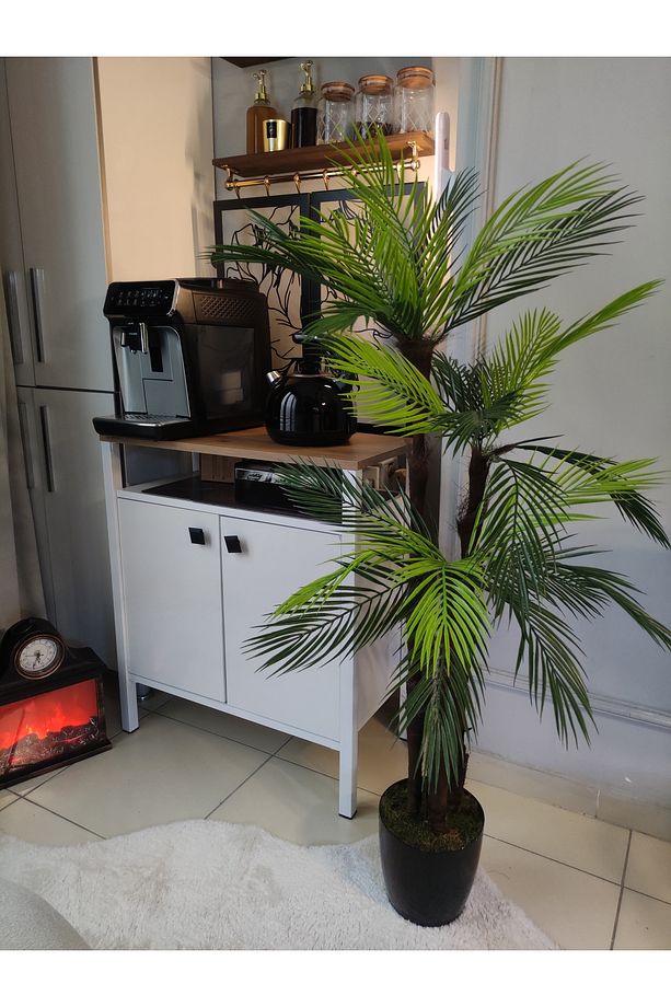Lüks palmiye Ağacı Salon için yapay ağaç 150 cm 3 gövde 27 yaprak siyah parlak saksıda - 6