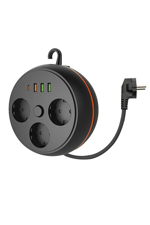 ® 3 Adet Soket,3 Adet USB ve 1 Adet Type-C Girişli Termal Akım Korumalı Makaralı Priz - 1
