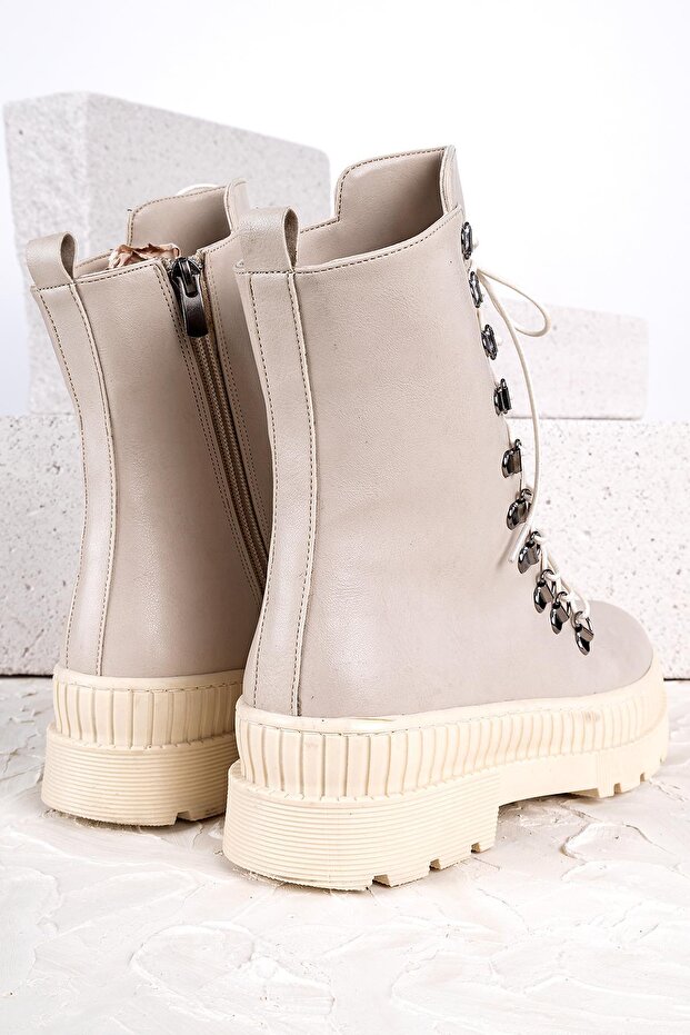 Array Kadın Kalın Taban Bağcıklı Bej Postal Bot - 7