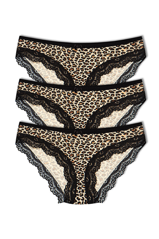 3-Piece Cotton Leopard Lace Women's Panties