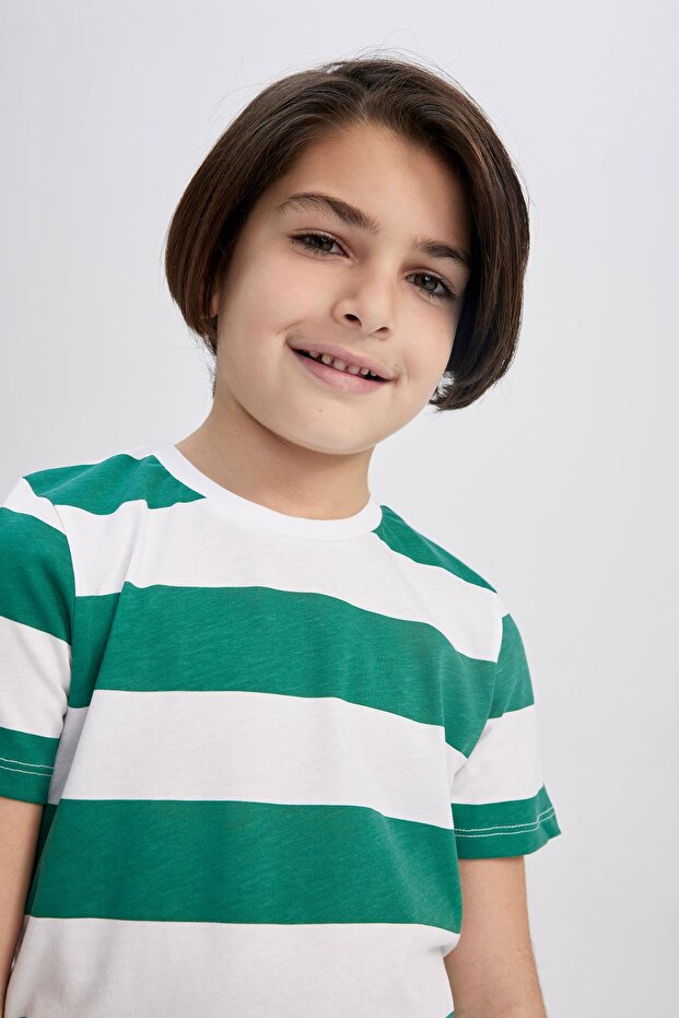 Boy's Crew Neck Striped Patterned Short Sleeve T-Shirt Z2867a623sm