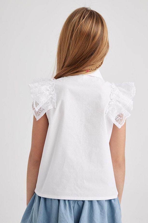 Kız Çocuk Beyaz Poplin Kısa Kollu Gömlek Z4899a623sm - 7