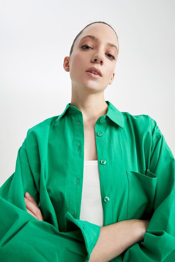 Oversize Fit Poplin Uzun Kollu %100 Pamuk Gömlek U7763az23sp - 3