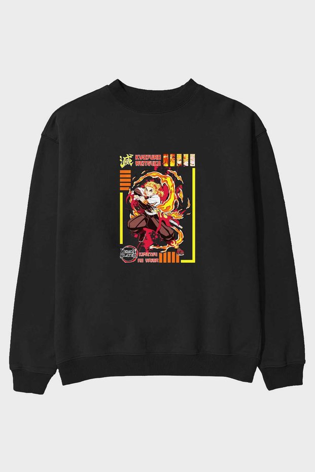 KYOJURO RENGOKU Anime Front Printed Black Oversize Sweatshirt Men's Women's Crew Neck