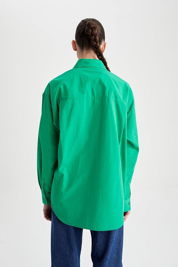 Oversize Fit Poplin Uzun Kollu %100 Pamuk Gömlek U7763az23sp - 4