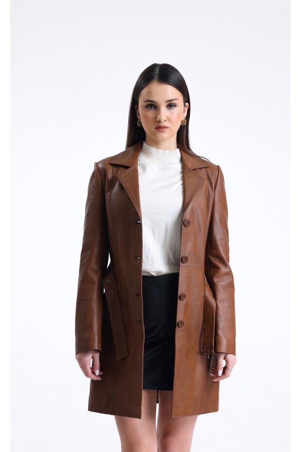 7406 Genuine Leather Women's Trench Coat